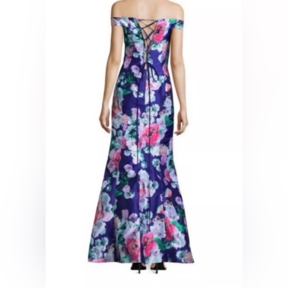 My Michelle- NWT Off the Shoulder Blue Floral Mermaid Gown Size 0 - Picture 3 of 14
